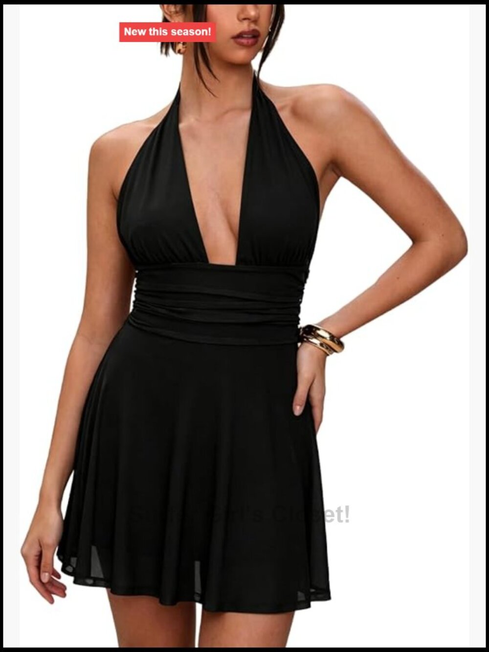 Polka Dots Halter Mini Dress Plunge Backless Sleeveless A-Line